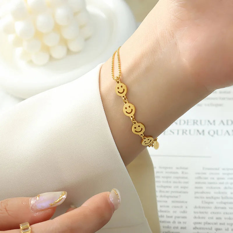 Stainless Steel Smiley Face Bracelet 18K Plated Jewelry