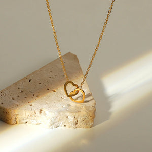 Double Heart Necklace Stainless Steel Clavicle Chain Kpop Pendant Choker