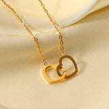 Double Heart Necklace Stainless Steel Clavicle Chain Kpop Pendant Choker