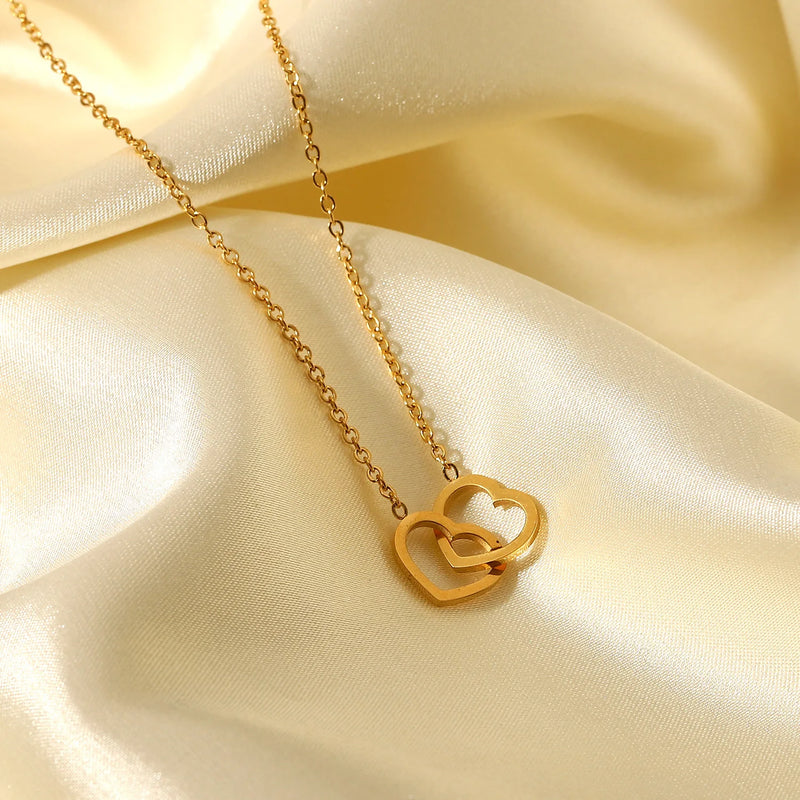 Double Heart Necklace Stainless Steel Clavicle Chain Kpop Pendant Choker
