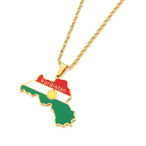 Stainless Steel Kurdistan Colorful Map Pendant Necklace