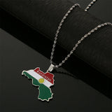 Stainless Steel Kurdistan Colorful Map Pendant Necklace