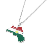 Stainless Steel Kurdistan Colorful Map Pendant Necklace