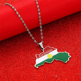 Stainless Steel Kurdistan Colorful Map Pendant Necklace