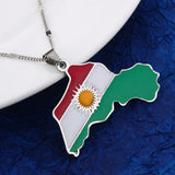 Stainless Steel Kurdish Flag Map Pendant Necklace