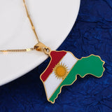 Stainless Steel Kurdish Flag Map Pendant Necklace