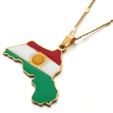 Stainless Steel Kurdish Flag Map Pendant Necklace