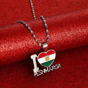 Kurdistan Map and Flag Pendant Necklace - Ethnic Jewelry for Women