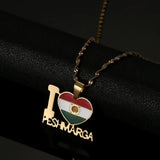 Kurdistan Map and Flag Pendant Necklace - Ethnic Jewelry for Women