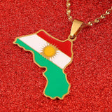 Stainless Steel Kurdistan Region Map Pendant Necklaces Kurdish Flag Charm