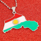 Stainless Steel Kurdistan Region Map Pendant Necklaces Kurdish Flag Charm
