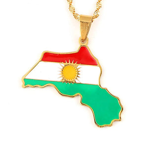 Stainless Steel Kurdistan Region Map Pendant Necklaces Kurdish Flag Charm