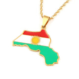 Stainless Steel Kurdistan Region Map Pendant Necklaces Kurdish Flag Charm