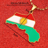 Stainless Steel Kurdistan Region Map Pendant Necklaces Kurdish Flag Charm