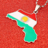 Stainless Steel Kurdistan Region Map Pendant Necklaces Kurdish Flag Charm