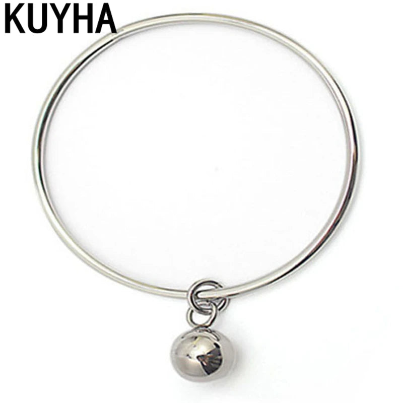 Stainless Steel Disc Pendant Dangle Bracelet with Beads Charms