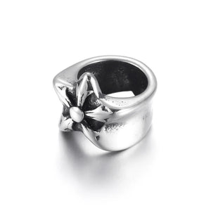 Stainless Steel Large Hole Beads Ring Shaped with Star Floral Slide Bead