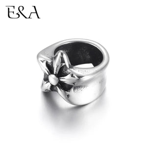 Stainless Steel Large Hole Beads Ring Shaped with Star Floral Slide Bead