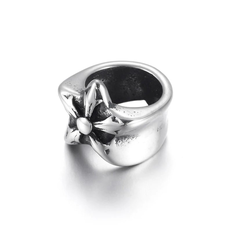 Stainless Steel Large Hole Beads Ring Shaped with Star Floral Slide Bead