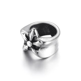 Stainless Steel Large Hole Beads Ring Shaped with Star Floral Slide Bead