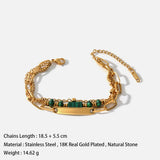Layered Metal Golden Chains Bracelet Retro Punk Green Stone Jewelry