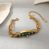 Layered Metal Golden Chains Bracelet Retro Punk Green Stone Jewelry