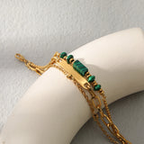 Layered Metal Golden Chains Bracelet Retro Punk Green Stone Jewelry