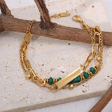 Layered Metal Golden Chains Bracelet Retro Punk Green Stone Jewelry