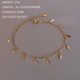 Stainless Steel Leaf Pendant Anklets Boho Women Foot Chain Leg Jewelry