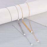 Stainless Steel Leaf Y Choker Necklace with Pearl Bead Pendant