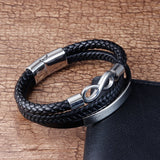 Stainless Steel Leather Bracelet Infinity Logo Men's Bracelet
