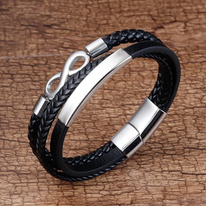 Stainless Steel Leather Bracelet Infinity Logo Men's Bracelet