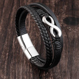 Stainless Steel Leather Bracelet Infinity Logo Men's Bracelet