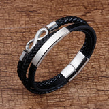Stainless Steel Leather Bracelet Infinity Logo Men's Bracelet