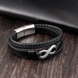 Stainless Steel Leather Bracelet Infinity Logo Men's Bracelet