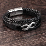 Stainless Steel Leather Bracelet Infinity Logo Men's Bracelet
