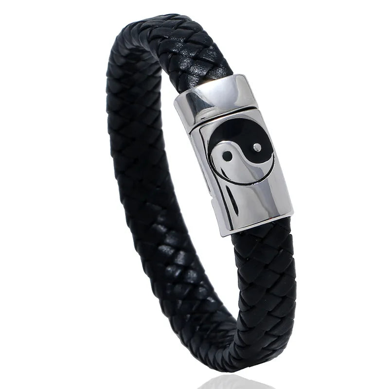 Stainless Steel Leather Bracelet Retro Woven Titanium Steel Jewelry