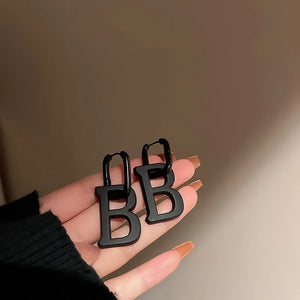 Stainless Steel Letter B Drop Earrings Minimalist Silver Statement Jewelry