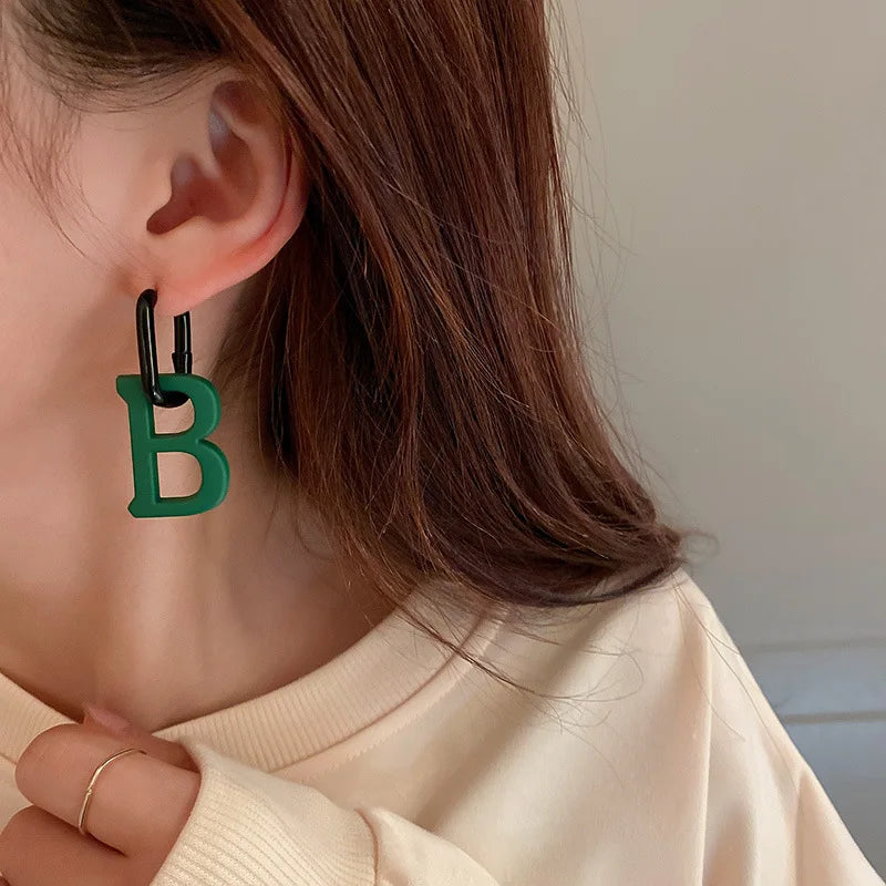Stainless Steel Letter B Drop Earrings Minimalist Silver Statement Jewelry