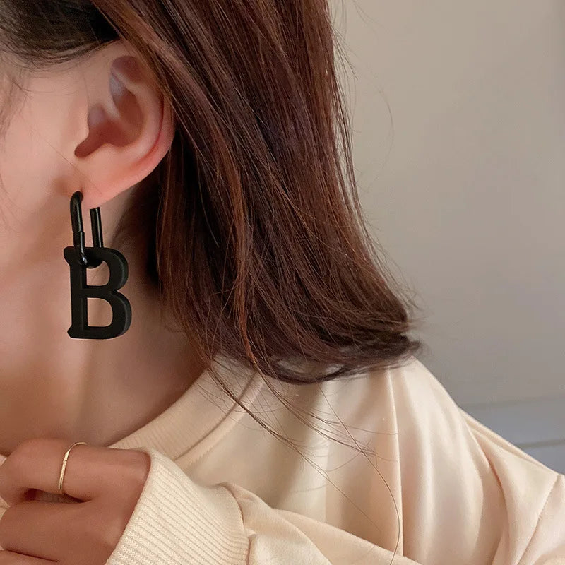 Stainless Steel Letter B Drop Earrings Minimalist Silver Statement Jewelry