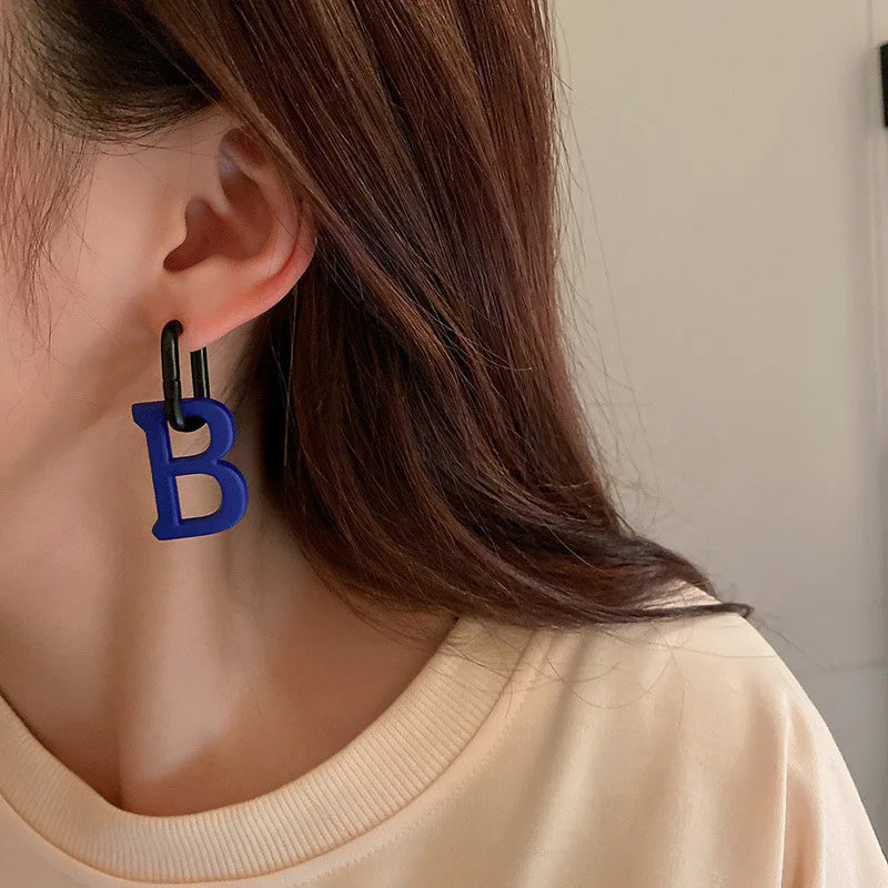 Stainless Steel Letter B Drop Earrings Minimalist Silver Statement Jewelry
