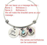 Personalized Stainless Steel Letter Bangles with Birthstone for Mom & Kids