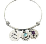 Personalized Stainless Steel Letter Bangles with Birthstone for Mom & Kids