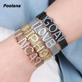 Stainless Steel Crystal Letters Bracelet Hand Cuff Band