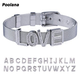 Stainless Steel Crystal Letters Bracelet Hand Cuff Band