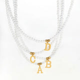 Stainless Steel Initial Pendant Necklace Pearls Bead Choker