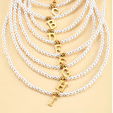 Stainless Steel Initial Pendant Necklace Pearls Bead Choker
