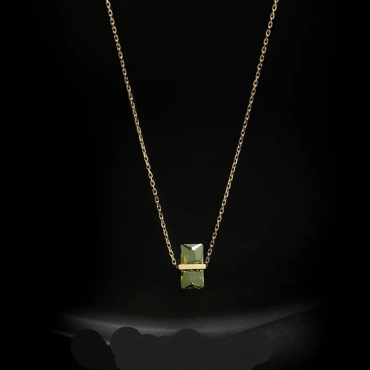 Olive Green Zircon Stainless Steel Ladies Necklace