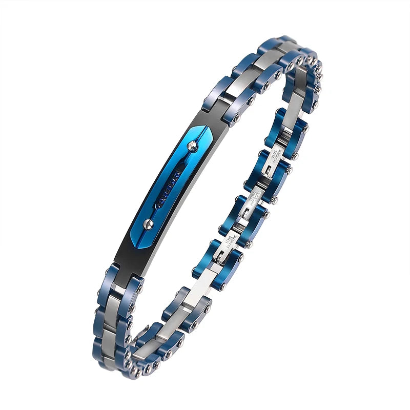 Stainless Steel Link Bracelet Cuff with Ceramic Wrist Charm
