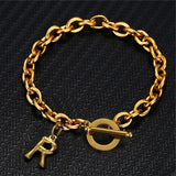 Stainless Steel Letter Initial Bracelet for Women - OT Toggle Alphabet Jewelry